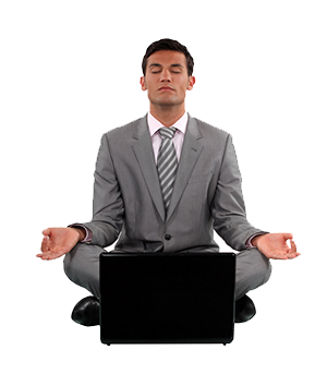 Zen businessman with a laptop